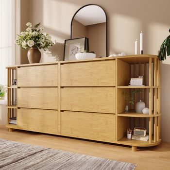 Aparador - Mueble De Almacenamiento - Mdf Y Bambú - Roble (160x40x75cm)