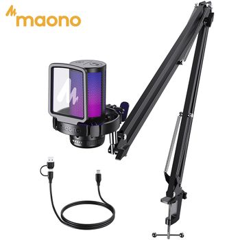 Micrófono USB MAONO DGM20S, Micrófono para Juegos, Micrófono de Condensador, Micrófono USB RGB con Software de Reducción de Ruido y Ganancia de Micrófono para Grabación de Juegos