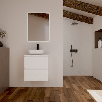 Conjunto De Baño Kaji | 60 Cm Blanco | Dos Cajones | Lavabo Sobre Encimera | Mueble Montado | No Incluye Espejo | Alday