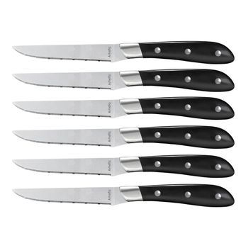 Set 6 Cuchillos Chuleteros Acero Inox 23x2,4x1,5cm Amefa Achille Noir - Acero