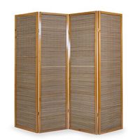 biombo de 4 paneles marron en madera y bambu 176x175 cm par06067