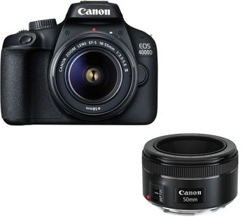 Canon EOS 4000D DSLR Camera, EF-S 18-55 mm f/3.5-5.6 III Lens & EF 50 mm f/1.8 STM Standard Prime Lens Bundle