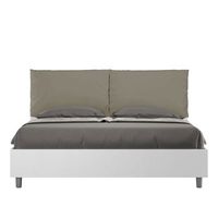 cama con almacenaje 160x200 fresno blanco cojines cuero sintetico capuchino egos antea