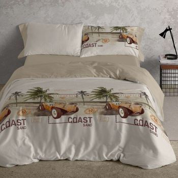 Funda Nórdica 50% Algodón Diseño Vintage Playa Agua Marina 105 X 190/200 Cm - Ambar - Burrito Blanco