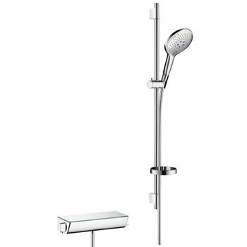 Sistema De Ducha Visto Hansgrohe Raindance Select S 150 3jet Con Termostato Ecostat Y Barra De Ducha 90 Cm Blanco/cromo, 27037400