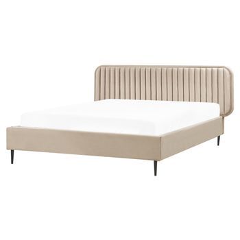 Cama Con Somier Moderna Tapizado Terciopelo Cabecero Patas De Metal Gris Pardo 160 X 200 Cm Brin