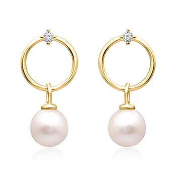 Pendientes de perlas de plata 925 con elemento circular, oro IP