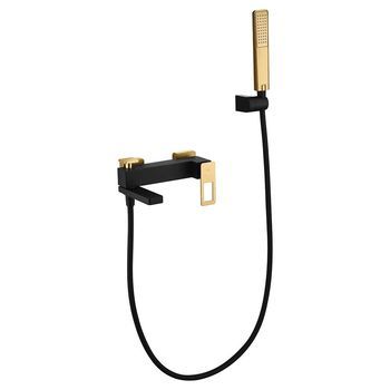 Mezclador Banera-ducha Negro Y Oro En Latón Y Zamak Con Tubo Pvc 180 Cm