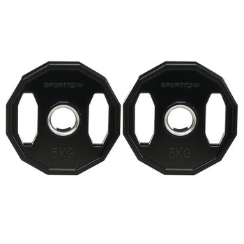 SPORTNOW Conjunto de 2 Discos de Pesas de 5 kg con Orificio de 5 cm Negro para Entrenamiento de Fuerza y Musculación Ø24x3,5 cm   Aosom España