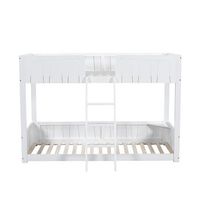 litera 90x200cm con escalera y estante madera de pino y mdf blanco