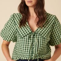 nobodys child birdie organic cotton-gingham blouse - uk 6