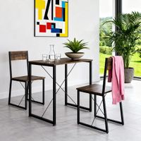 juego de comedor industrial de 3 piezas mesa y 2 sillas madera oscura