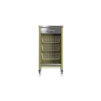 carrito de cocina con ruedas chelsea r encimera de acero inoxidable 3 cestas cajon y botelleroverde oliva