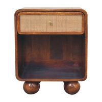 mesita de noche tejida de madera maciza mueble artesanal color castano abierto