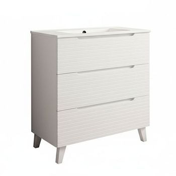 Kibath Mueble De Baño Con Lavabo Boreal 80x45 Cm Acabado Blanco Mate 3 Cajones Con Patas