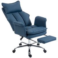 silla de escritorio azul reclinable 150 con reposapies cuero pu