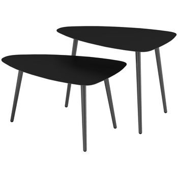 Juego De 2 Mesas De Centro Para Balcón, Resistentes A La Intemperie Y De Acero, Mesa Auxiliar Con Diseño Geométrico, Mesa De Centro Para Exterior, Mesa De Jardín, Mesa De Patio, Mesa Para Jardín, Patio, Balcón, Color Negro