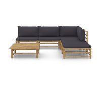 set de muebles de jardin 6 piezas bambu y cojines gris oscuro