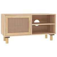 mueble tv  mueble de salon  armario tv madera maciza pino y ratan natural 80x30x40 cm