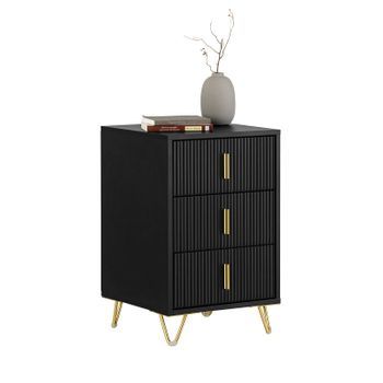 Mesita De Noche Mesa Auxiliar Mobiliario De Salón Moderno Con 3 Cajones Negro 40 X 40 X 63 Cm Fbt115-l-sch Sobuy Es