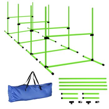 PawHut Set de agilidad para perros 4 piezas regulable en altura equipo de agility con 4 vallas bolsa de transporte 99 x 65 x 94 cm Verde