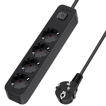 Regleta alemana Serie L de 4 vías con interruptor 5 m, 3G, 1,5 mm² negra