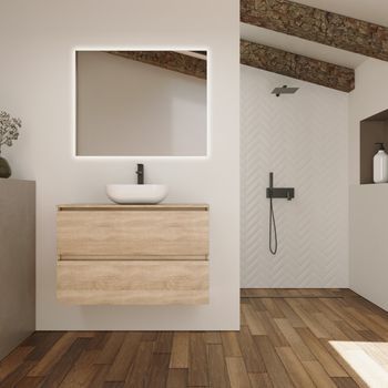 Conjunto De Baño Kaji | 100 Cm Bardolino | Dos Cajones | Lavabo Sobre Encimera | Mueble Montado | No Incluye Espejo | Alday