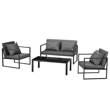 [casa.pro] Set De Muebles De Jardín 2 X Silla De Jardín Sofá Mesa De Centro De Vidrio Negro