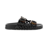 sandalias tipo pantuflas de piel trenzada con hebillas y plantilla moldeada black