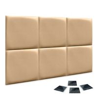 dhome juego de 6 paneles tapizados de polipiel premium pack autoadhesivos para pared acusticos absorbentes proteccion champan 50x50cm x6