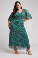 luxe vestido verde largo de pico con lentejuelas mujer curvy y tallas grandes luxe ultimate embellishment