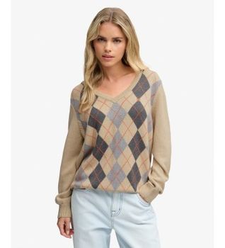 Superdry para mujer. W6110763A Jersey Argyle beige (XL), Casual, Algodón