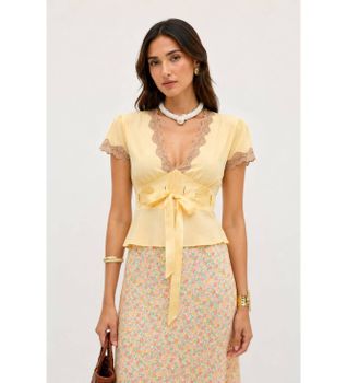 Rixo para mujer. 030.06136.226.07923 Blusa Daniela amarillo (M), Casual, Seda, Manga corta