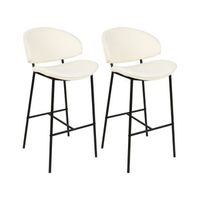 conjunto de 2 sillas de bar modernas asiento tapizado en tela respaldo curvo sin reposabrazos patas negras beige claro kiana