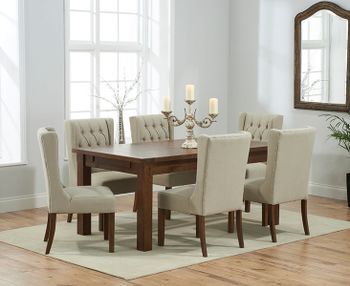 Normandy 180cm Dark Solid Oak Extending Dining Table with Safia Fabric Dark Oak Leg Chairs - Cream, 4 Chairs