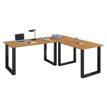 Vcm Vcm Escritorio De Madera | Escritorio De Esquina Liso | 190x130 | L Forma Izquierda O Derecha | Placa De Mesa De Trabajo 50 Cm De Profundidad | Mesa De Ordenador Muebles De Oficina - Lona U (negro / Haya)