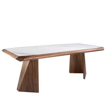 Mesa Comedor Rectangular Mármol Porcelánico Y Nogal Angel Cerdá 1106 220x110x76