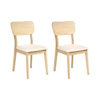conjunto de 2 sillas de comedor comodas asiento tapizado madera marron claro beige claro minier