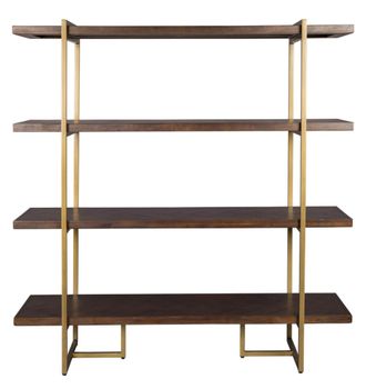 Librería de madera de acacia y latón envejecido