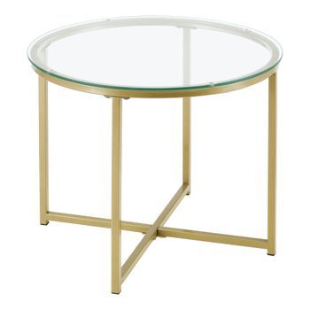 Mesa De Centro Alavieska - 50 X 42 Cm - Mesa Auxiliar - Redonda - Mesita De Noche - Mesa De Café Y Té - Dorado [en.casa]®