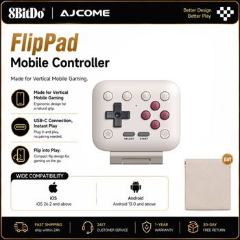 Controlador de juegos móvil 8BitDo FlipPad USB-C estilo plegable para iPhone y Android, gamepad vertical para juegos móviles
