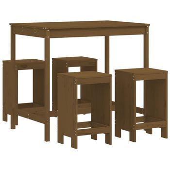 Conjunto Mesa Y Taburetes Altos Muebles Jardin 5 Uds Madera Pino Marrón Miel