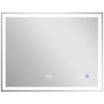 HOMCOM Espejo de baño LED Bluetooth 90 x 70 cm interruptor táctil luz regulable 3 colores antivaho memoria plateado