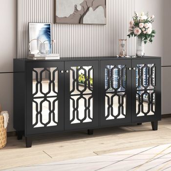 Aparador de diseño negro con 4 puertas con espejo