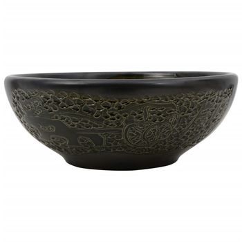 Lavabo Sobre Encimera Redondo Cerámica Negro Φ41x14 Cm Vidaxl