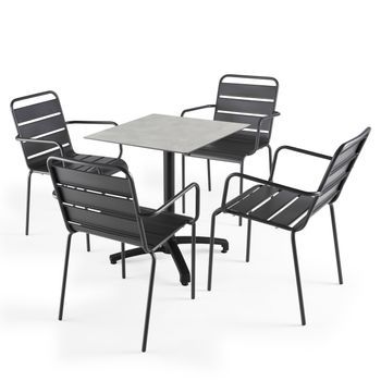 Mesa De Conjunto Laminado De Hormigón Claro Y 4 Sillas Grises, Opéra - Oviala