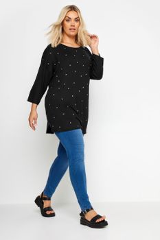 Yours Top Con Vuelo Negro Adornado Con Estrellas, Mujer Curvy Y Tallas Grandes, Yours