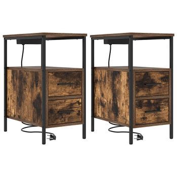 Pack 2 Uds Mesita De Noche | Armario De Noche | Mesa De Noche Con Cajón Roble Ahumado 30 X 48 X 61 Cm