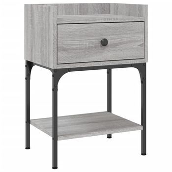 Mesita De Noche 31x40,5x60 Cm Madera Trabajada Y Hierro - Gris