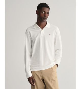 Gant para hombre. 2230 Polo de piqué Shield blanco (L), Casual, Algodón, Manga larga